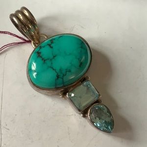 Turquoise Blue Crystal 925 Sterling Pendant